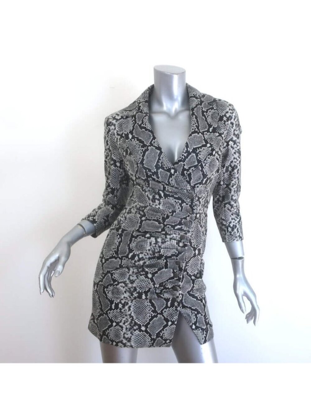 Retrofete Willa Snakeskin-Print Lamb Leather Mini Dress Gray Size Extra Small
